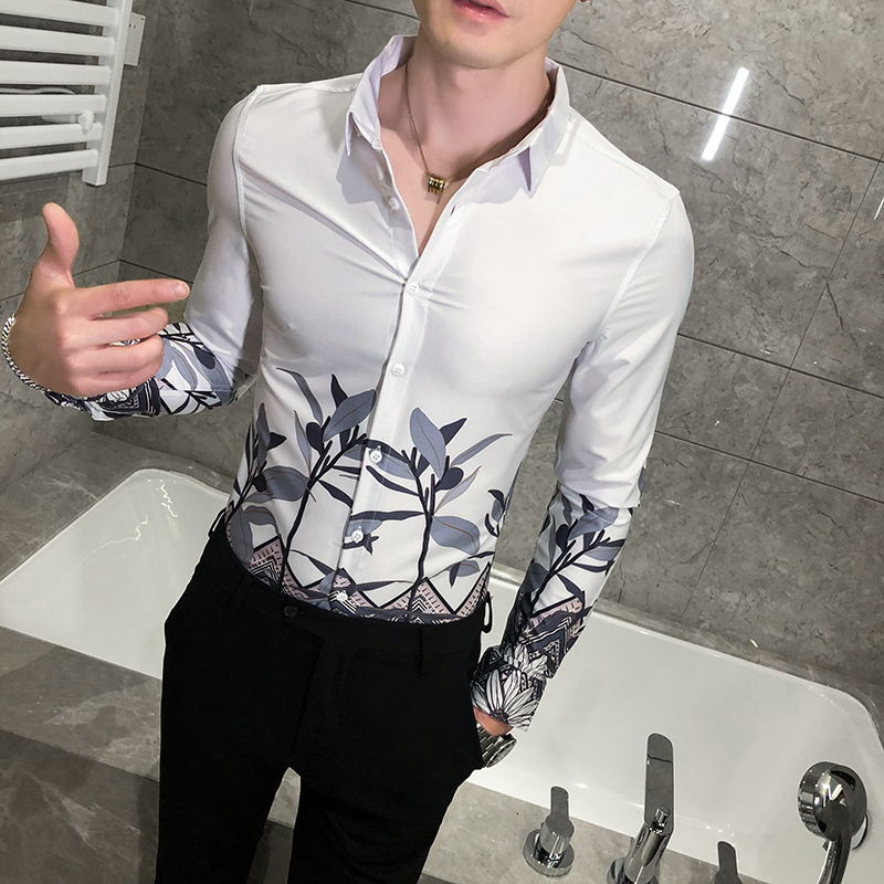 

2021 British Style Floral Shirts New Fall Digital Fingerprints for Men's Clothing Fine Streetwear/prom/club Tuxedo 3xl Mzrl, Black