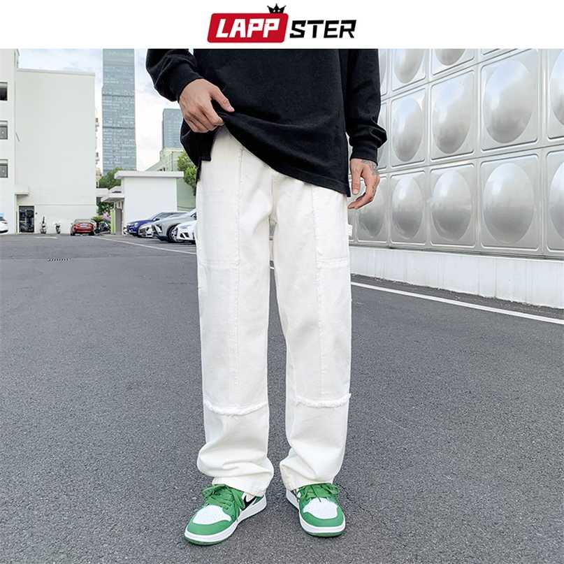 

LAPPSTER Men Patchwork Baggy Casual Jeans Pants Mens Y2k Japanese Streetwear Denim Trousers Male Vintage Kpop Fashion 211108, White