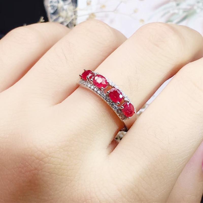 

Cluster Rings Natural Real Sapphire Or Emerald Ruby Ring Per Jewelry 925 Sterling Silver 0.3ct*4pcs Gemstone Fine J21675, Golden;silver