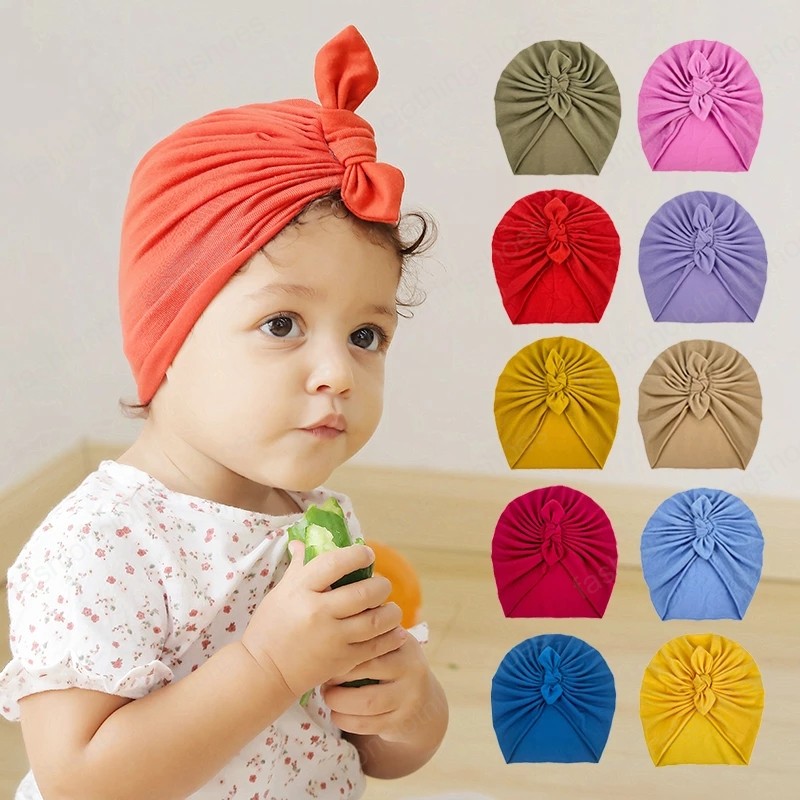 

Soft Rabbit Ear Baby Hat Turban Cute Solid Color Infant Toddler Beanies Cap Spring Autumn Twist Kid Girl Boy Head Wrap Bonnet, Mixed color