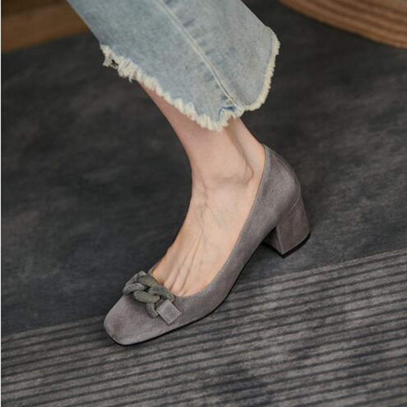

Fashion Sheepskin Women Wedding Party Shoes High chunky heel Lady Peans Shoes