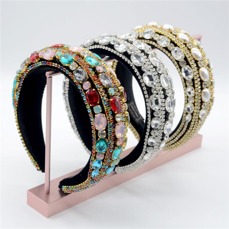 

Hair Clips & Barrettes JOLORYM Jewelry Women Colorful Fully Rhinestone Trendy Headdress Sponge Hairband Accessory 3cm Wide Headband FG-YL-01