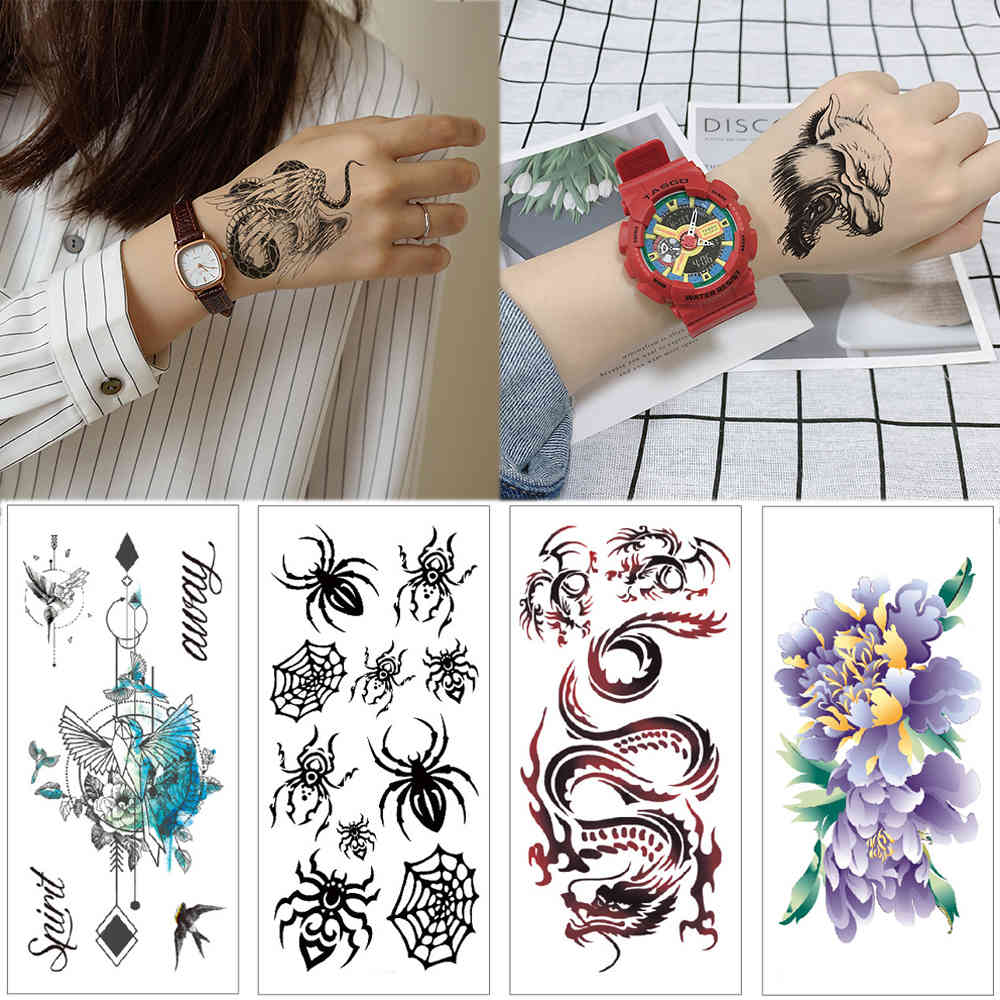 

25 designs Waterproof fake Dragon scorpion black ink color temporary sticker Butterfly flower body tattoos