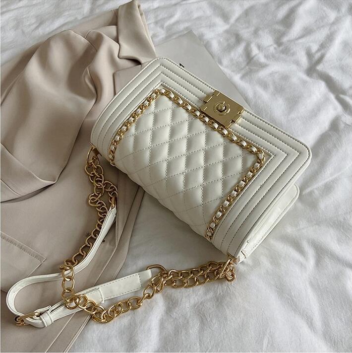 

Factory wholesale leathers women shoulder bags classic solid color plaid handbags street fashion striped chain bag summer clamshell leather handbag