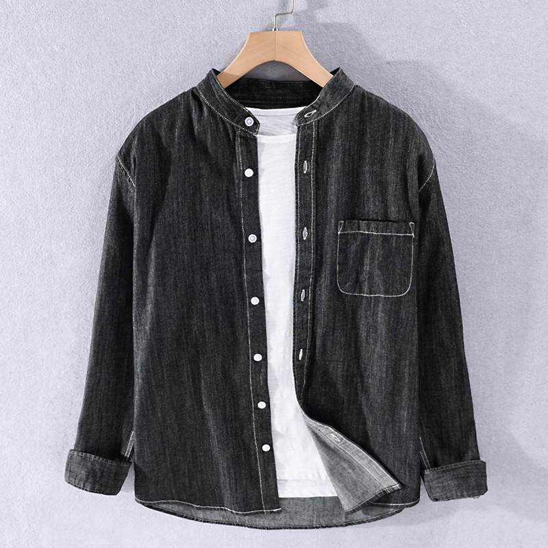 

2021 New 100% Cotton Spring and Autumn Denim Brand Casual for Men Comfortable Retro Shirt Mens Fashion Shirts Male Lkhq, Light blue