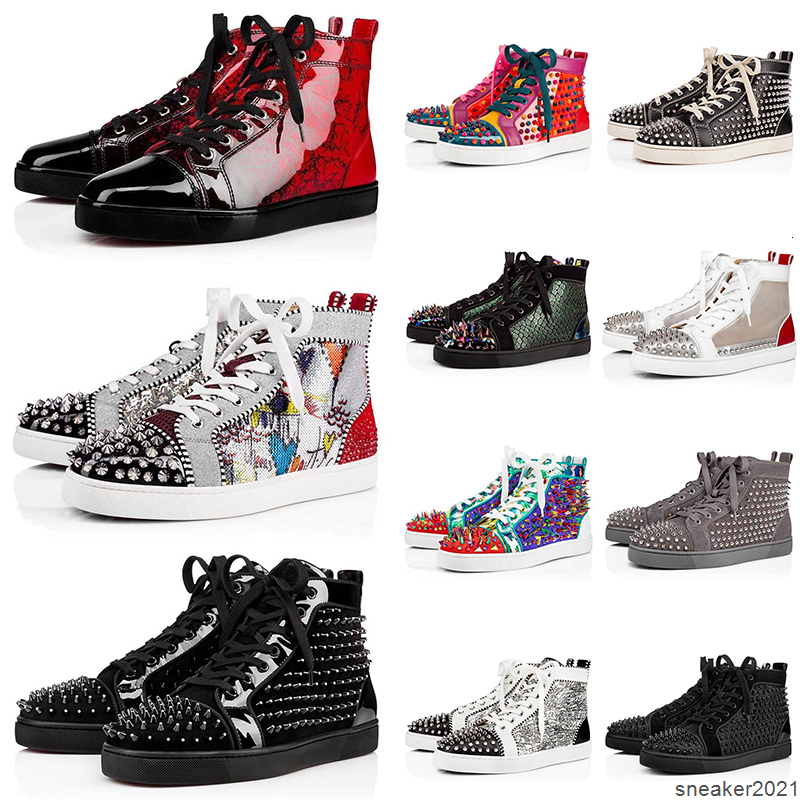 

2021 Hot Selling Mens Women loafers Red Bottoms Platform Luxury Shoes Spikes All Black Designer Sneakers Casual Boots size 13, Item #36
