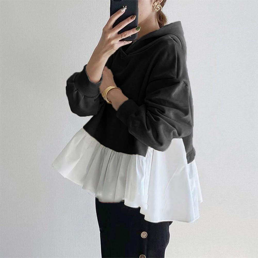 

Women's Hoodies Korean Streetwear Style 2021 Spring Patchwork Loose Long Sleeve Female Hoodie Fashion Lady Hooded Pullover, Black