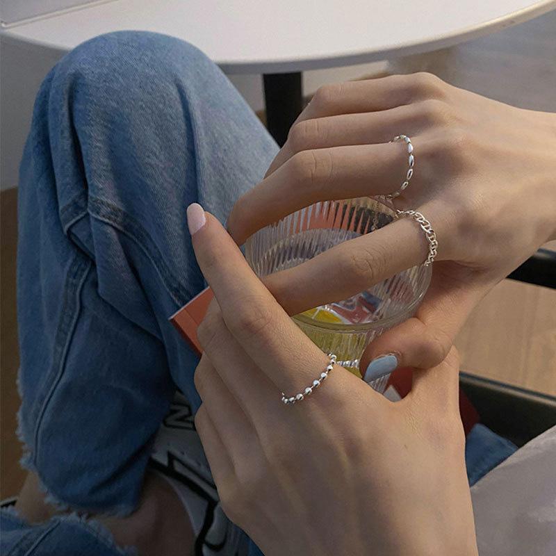 

Wedding Rings 2021 Simple Round Circle For Women Silver Color Adjustable Chain Punk Girls Jewlery Gift, Slivery;golden