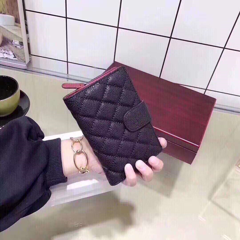 

Classic Luxurys Designer Black Caviar Cowhide Quilted Wallet for Women Small Coin Card Holder Purse Clutch Wallets Bag with Box
