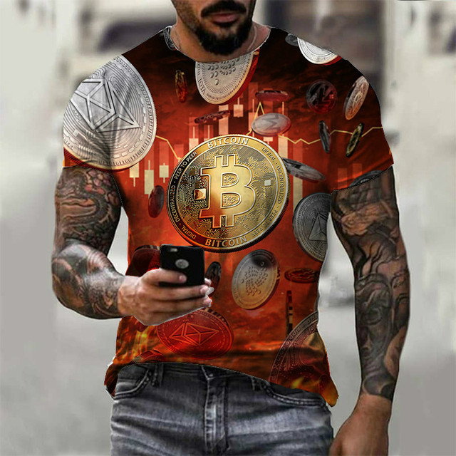 

2021 summer t-shirt bitcoin cool digital print street fit men's sports t-shirtcd3v, White;black