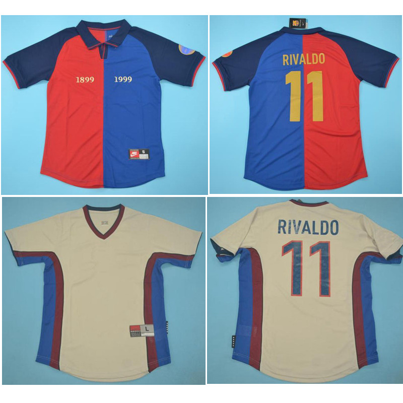 

Thai 1998 1999 Rivaldo Retro soccer jerseys Guardiola football shirt Puyol Xavi jersey 100 Years Figo Classic maillot de foot, Barcelona9899home