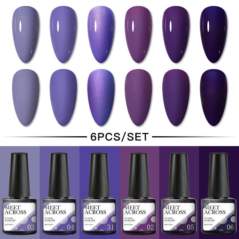 

MEET ACROSS 6Pcs Glitter Nail Gel Polish Semi Permanent Hybrid Gel Nail Varnish Shiny Soak Off UV LED Art Base Top Coa, S04049s04050