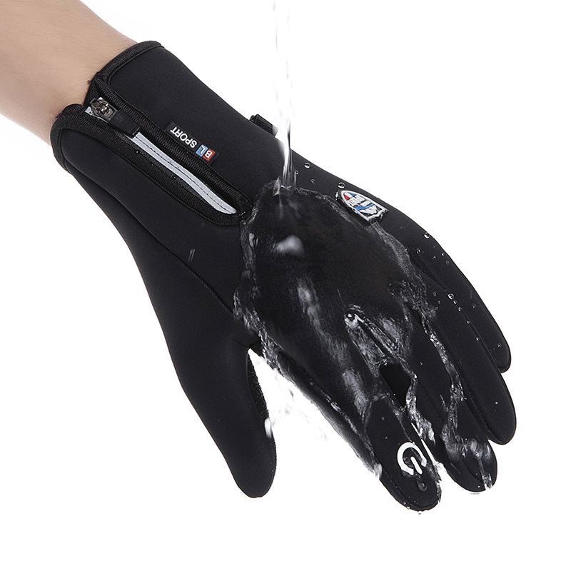 

20 Warm touch screen gloves men's winter riding waterproof plus fleece gloves outdoor riding non-slip touch screen gloves customization, Black