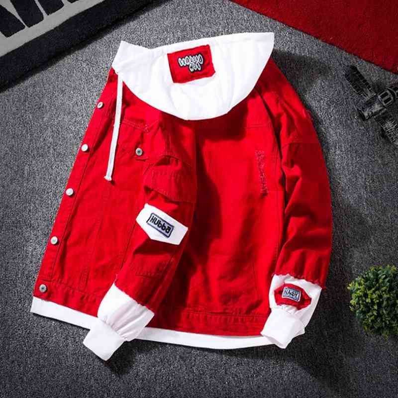 

autumn hooded denim men's hip hop jeans coat rro jean stre casual bomber et men women outerwear hoodi, Black;brown