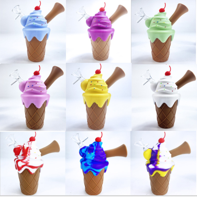 

Ice cream pipe Unbreakable Silicone Smoking Pipes Glass Bowl Oil Burner Dab Rig Colorful Kit DHL Free