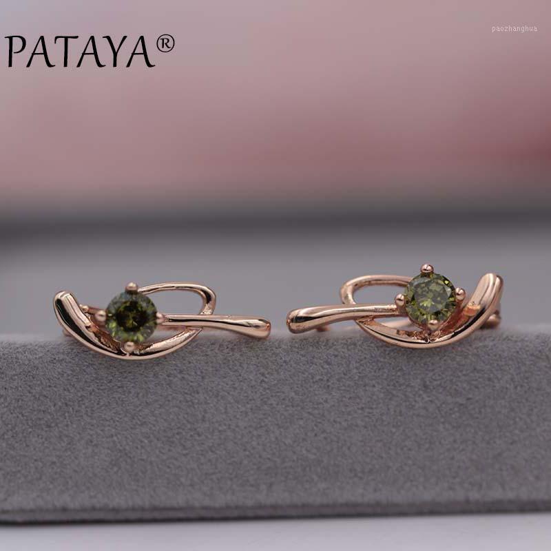 

Dangle & Chandelier PATAYA Exclusive Letter D Wedding Earrings 585 Rose Gold Olive Green Natural Zircon Jewelry Bride Delicate Unique Short, Silver