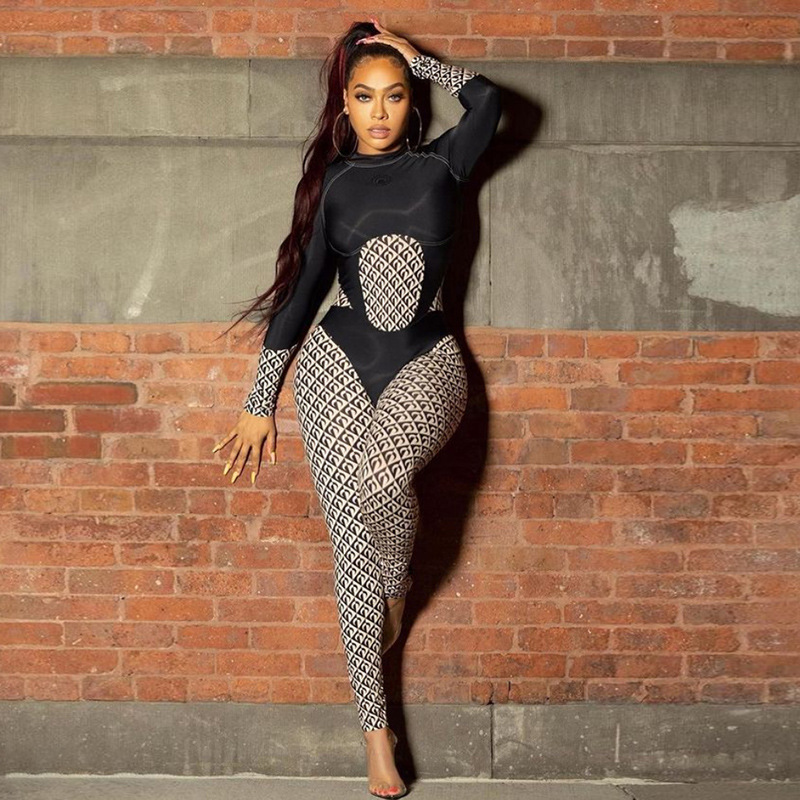 

Spring Autumn Sports fitness jumpsuit Matching Moon Pattern Tight-fitting Sexy Women Jumpsuits Set, Black