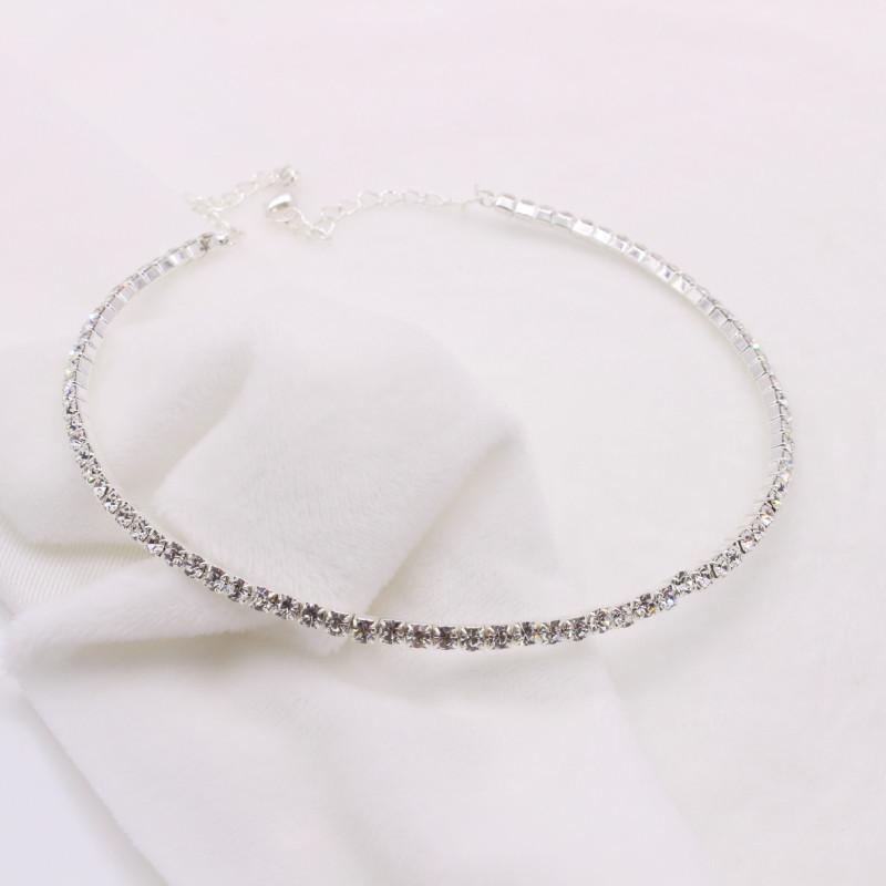

Chokers Wedding Bridal Choker Multi-lay Row Rhinestone Crystal Necklace Silver Plated Jewelry For Women Necklaces Elegant Girl Love Gift