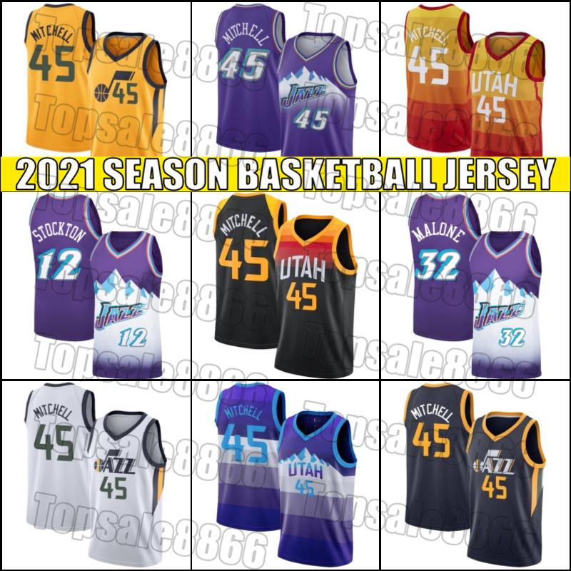 

Utah Jazz Jersey Donovan 45 Mitchell Jerseys John 12 Stockton Jersey Karl 32 Malone Jerseys Basketball Throwback Jersey VBN15, Black;red