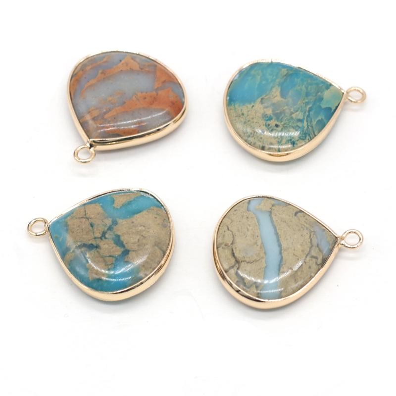 

Charms Natural Stone Pendant Fat Drop Shape Ocean Mineral Material For DIY Errings Necklace Design Jewelry Size 20x25mm, Bronze;silver