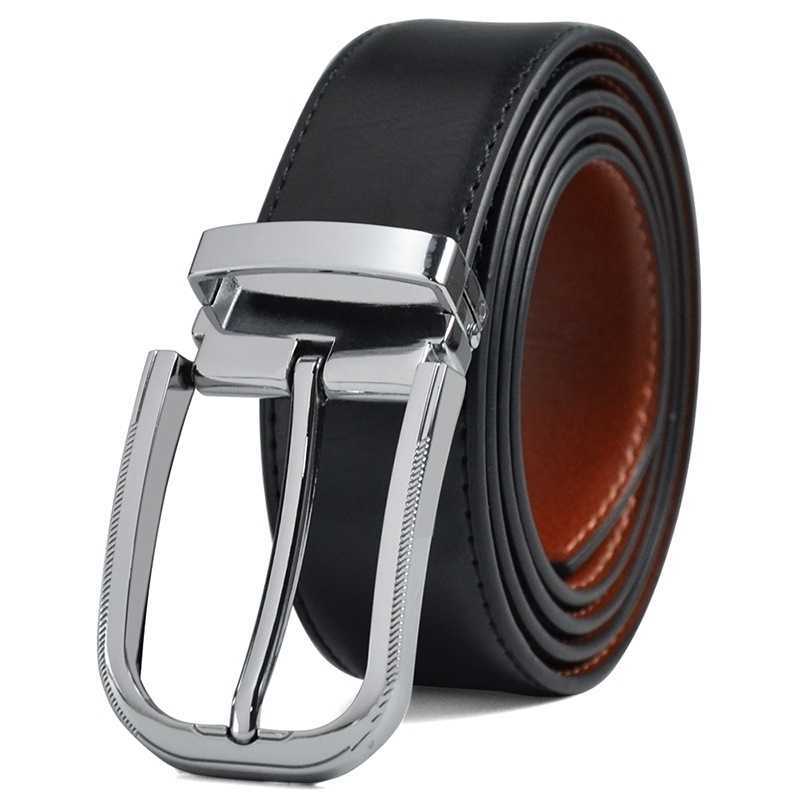 

High-quality men's high-end design leather men's belt, 2 buckle double-sided business men's belt and Exquisite box grop123 210310, Black