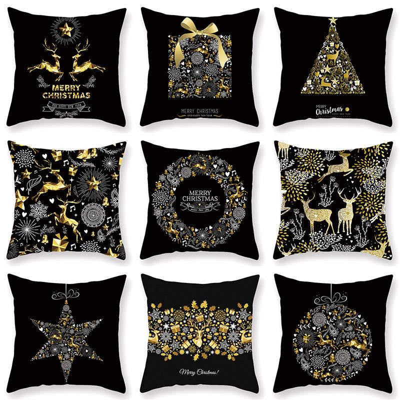 

Pillow Case Christmas Hug Pillowcase Golden Elk Print, Peach Skin Sofa Office Cushion Cover