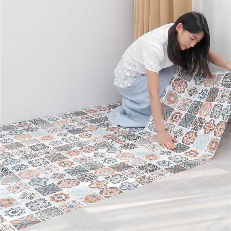 

Self Adhesive Mosaic Thicken Tile Floor Sticker Kitchen Bathroom Vinyl Sticker Wallpaper Waterproof Peel Stick PVC Panel Sticker 211124
