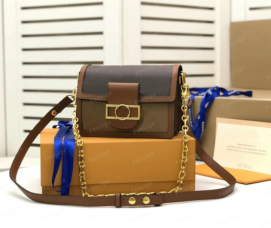 

DAUPHINE Bags Womens Tote Mono Flower Weaving Leather Shoulder Bag with Chain CrossBody Handbag Purse Classic metal Hasp M44391