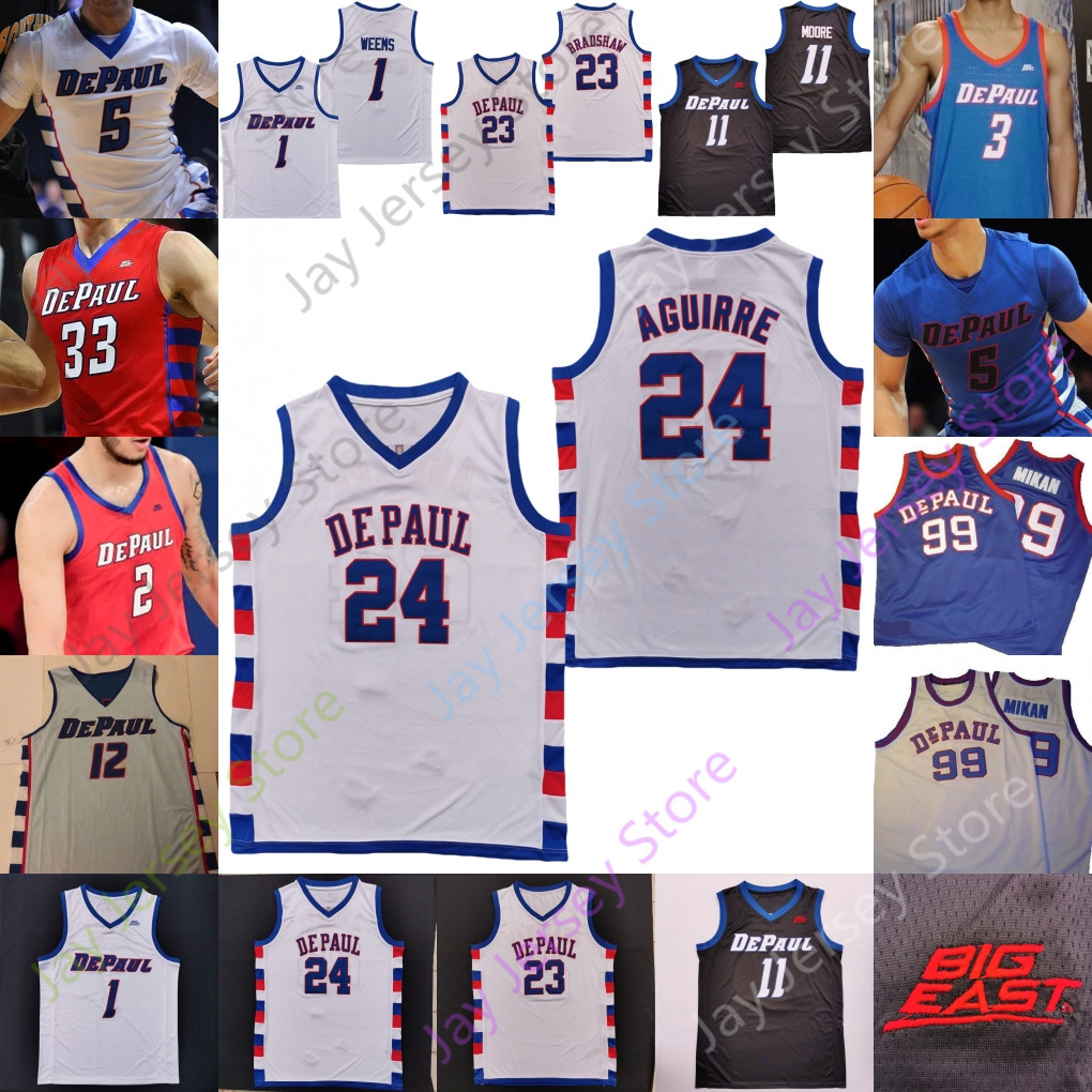 

DePaul Blue Demons Basketball Jersey NCAA College Mark Aguirre Javon Freeman-Liberty David Jones Brandon Johnson Mikan Cummings Strickland Richardson Simmons, Black 2019