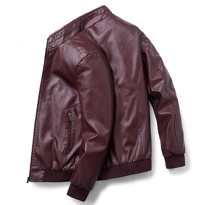 

2021 New Fashionable Male Hot Autumn Plus Size 7xl Men's Turtleneck Leather Motorcycle Jacket Winter Coat 23zi, Red.