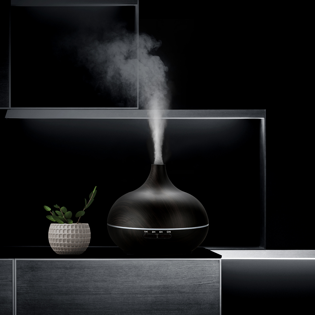 

500ml Electric Air Humidifier Essential Aroma Oil Diffuser With Remote Control Wood Grain Mini Mist Maker And 7 Color LED Light