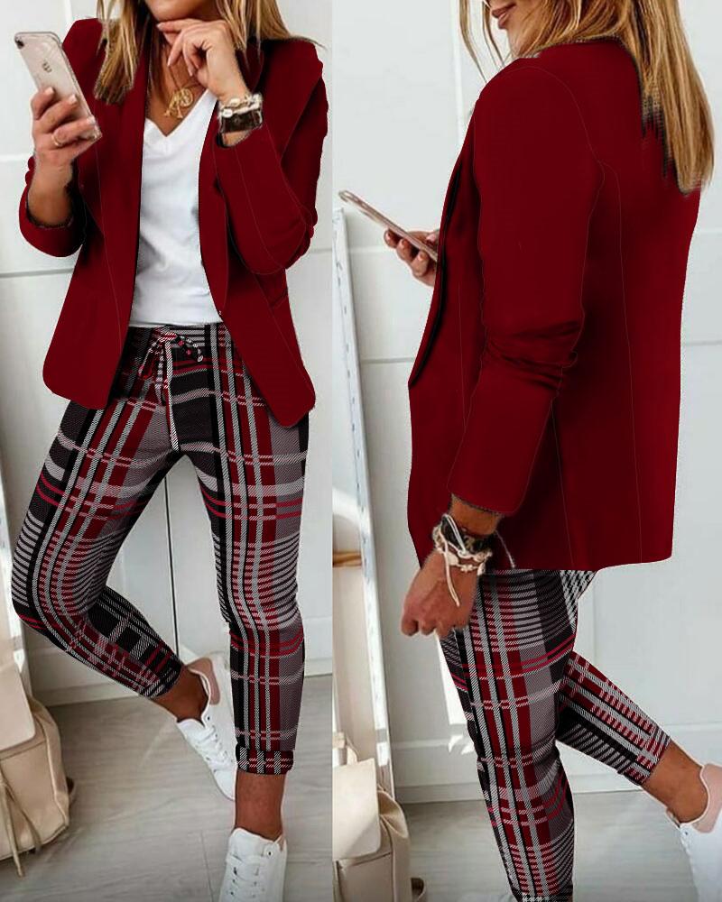 

Women' Two Piece Pants Autumn Women 2 Pieces Plain Blazer Coat & Suit Sets 2021 Femme Solid Formal Jacket Trousers Office Lady Outfits, Claret
