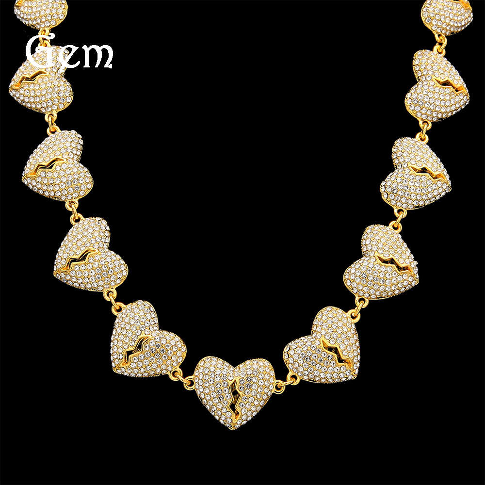 

Hip hop new full diamond broken heart connection Necklace love string broken heart men's hip hop exaggerated Necklace