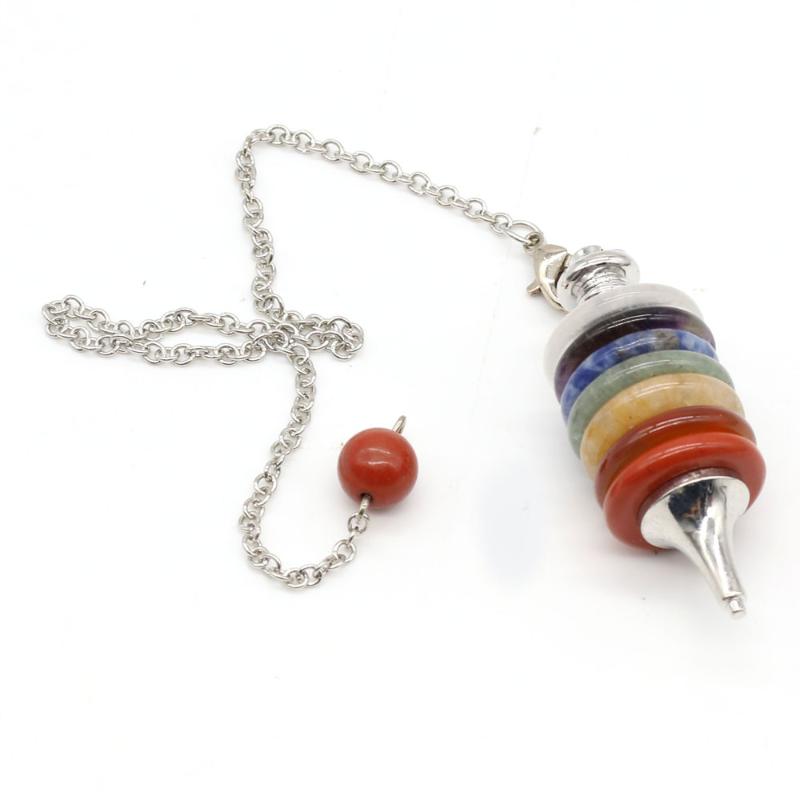 

Charms Natural Stone Seven Chakra Pendulum Pendant Aura Healing Crystal Quartz Jewelry Accessories For Unisex Gifts, Bronze;silver
