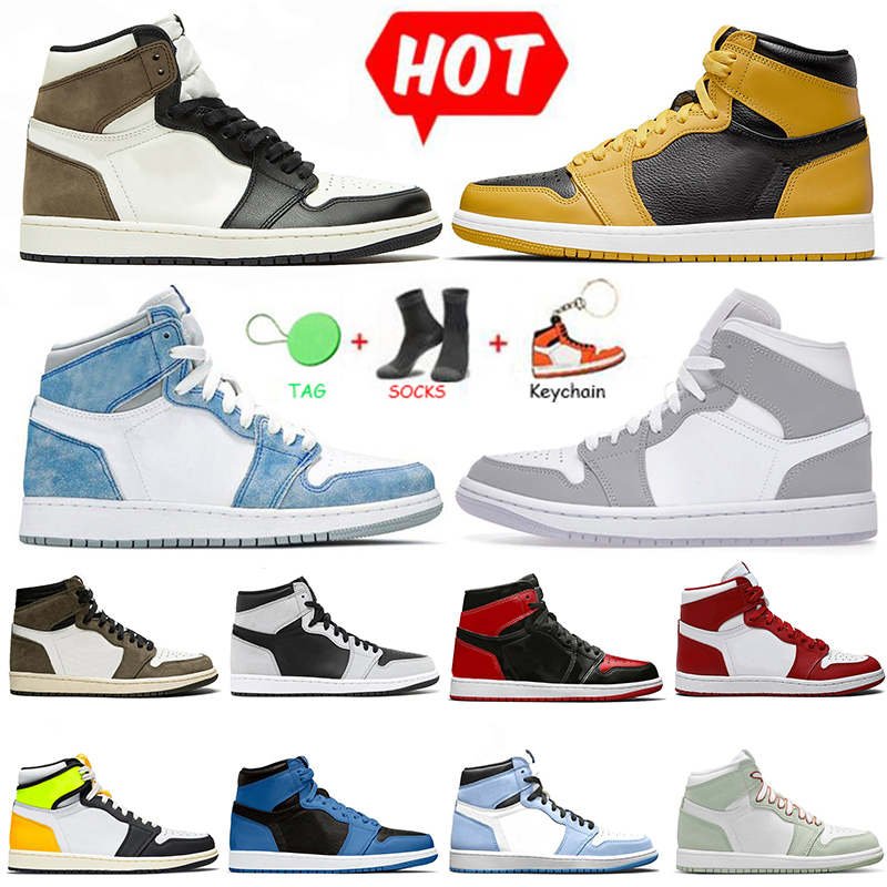 

Womens Mens 1 high OG basketball shoes Jumpman 1s University Blue bubble gum electro orange dark mocha bred shadow UNC hyper royal twist men women sneakers trainers, A10 36-47 military blue