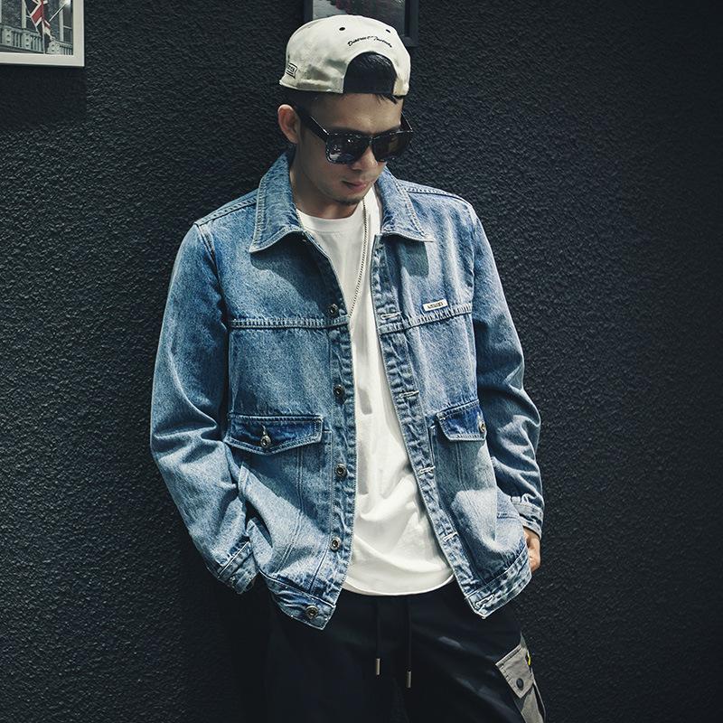 

Spring and autumn 2021 Fashion denim jacket male loose large size wild youth brand Hong Kong style handsome denim jacket, Blue