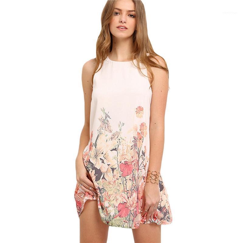 

Casual Dresses Women's Summer Beach Short Loose Neck Strap Floral Print Sleeveless Comfortable Mini Dress White