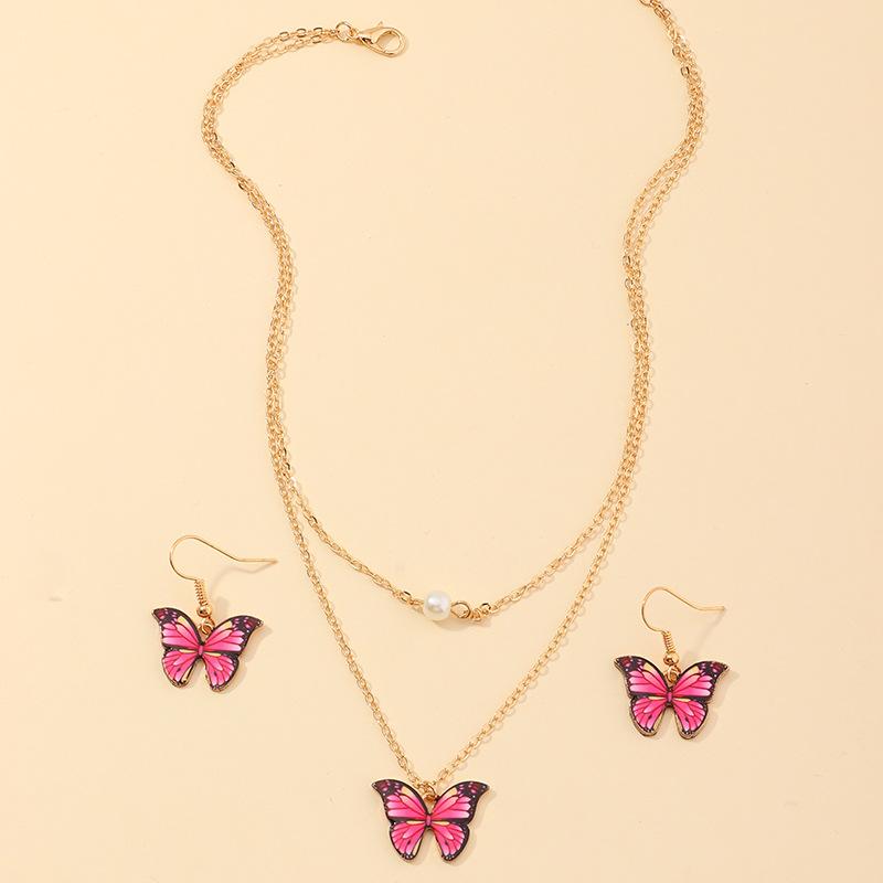 

Earrings & Necklace Lexie Diary 2021 Creative Fashion Butterfly Colorful Lifelike Set For Women Jewelry, Silver