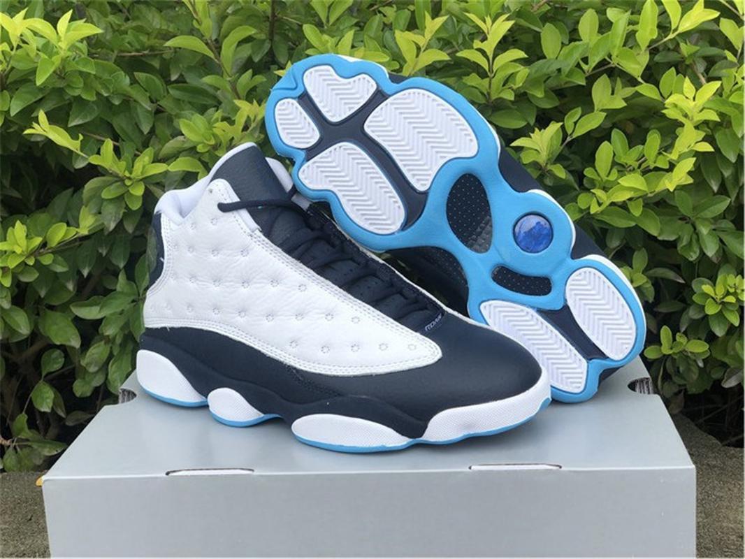 

Shoes Authentic 13 Dark Powder Blue Men Basketball 13s White Obsidian-Dark Sports Sneakers Original 414571-144, Bubble wrap packaging