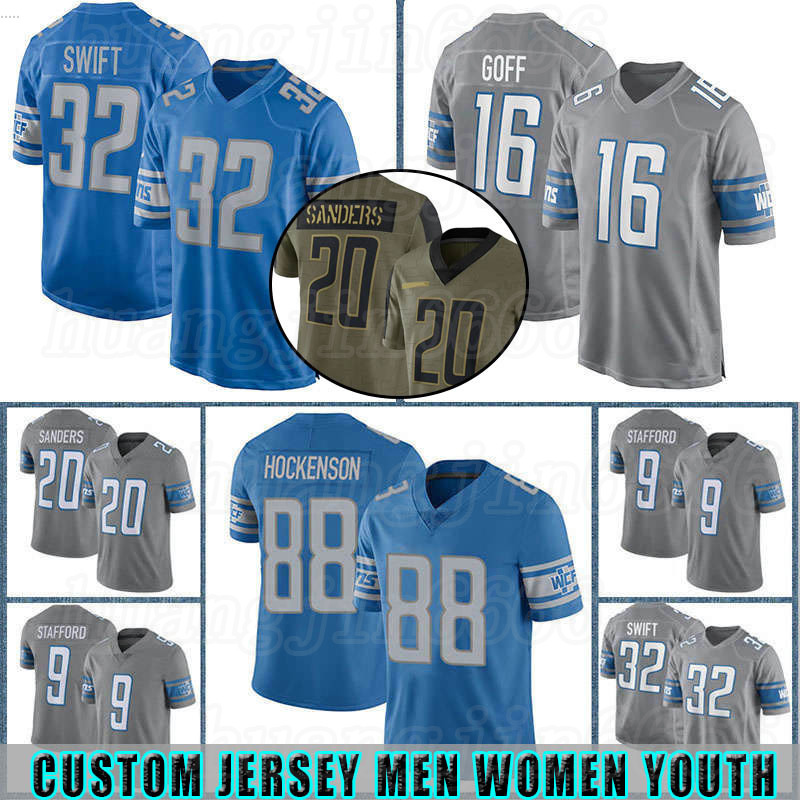 

16 Jared Goff Custom Men 20 Barry Sanders 88 T.J. Hockenson Football D'Andre Swift Jersey Billy Sims Penei Sewell Mike Ford Derrick Barnes Jack Fox 2021 Salute To Service, Custom men(xiongshi)
