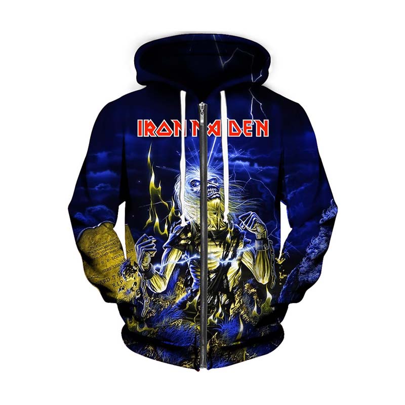 

3D Zipper Hoodie Iron Maiden Zip-Up Hoodies 3d Print Cool Jacket Women Men Tops Hooded Casual Zip Sweatshirts Outfits Coats Sweatshirt, Ilz-003