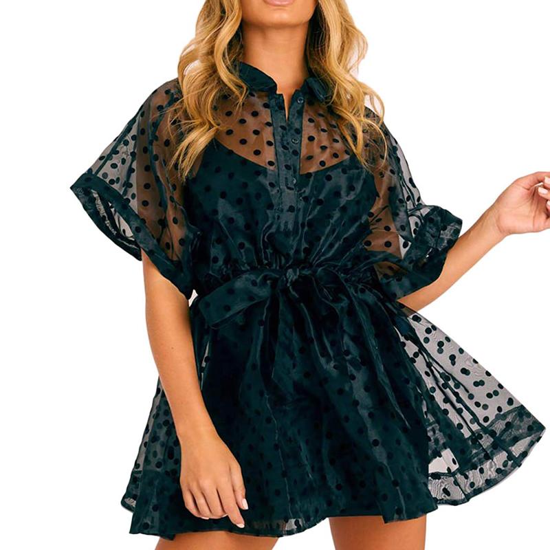 

Women' Swimwear Ladies Sexy See Through Palka Dot Print Party Evening Mesh Casual Short Mini Cover Beach Dress Sheer Maxi Tulle Lace, Red