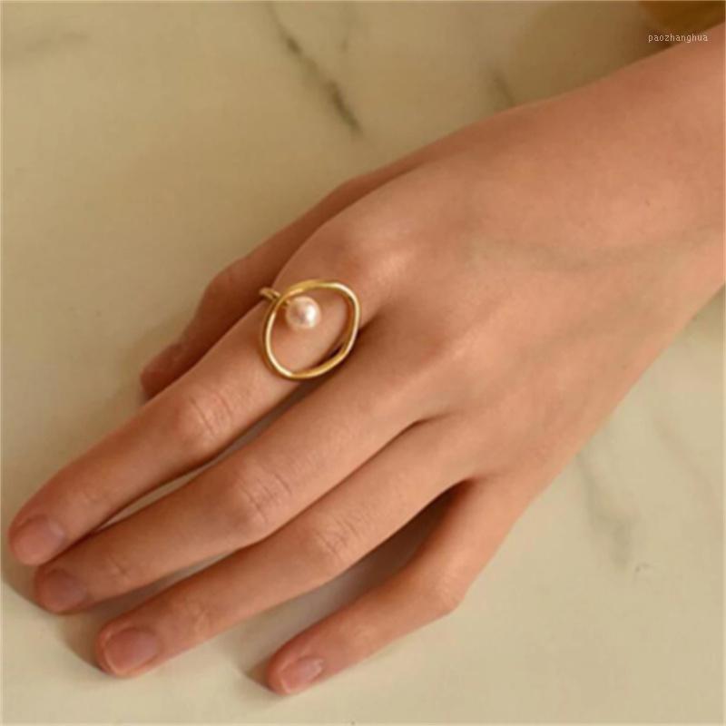 

Wedding Rings Vintage Women Korean Gold Pearl Charm Finger Irregular Ring Open Adjustable Elegant Anniversary Gift Wholesale, Slivery;golden