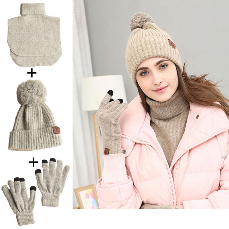 

Hats, Scarves & Gloves Sets Gift To GF Women Soft Warm Thick Cable Knitted Hat Scarf (Shawl) Winter Set Accessories For