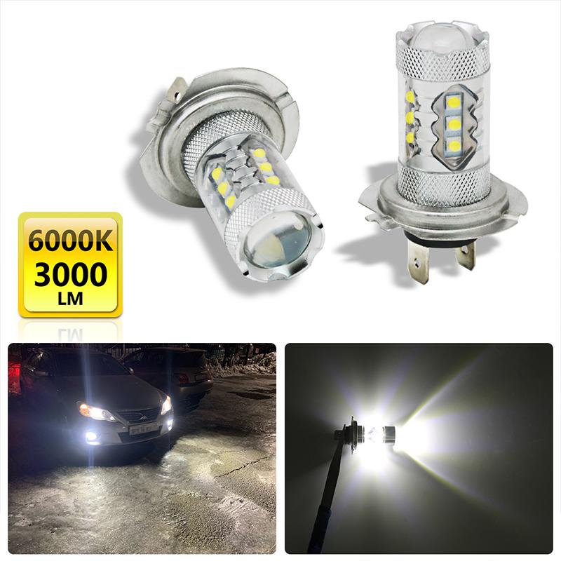 Emergency Lights 2pcs Car Light 80W H7 CREE Chip With Lens LED Fit Fog Reversing Turn Signal Auto Accessories-image-731348099