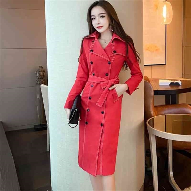 

autumn product European and American suit collar double breasted slim dress Polyester Office Lady Knee-Length 210603, Black