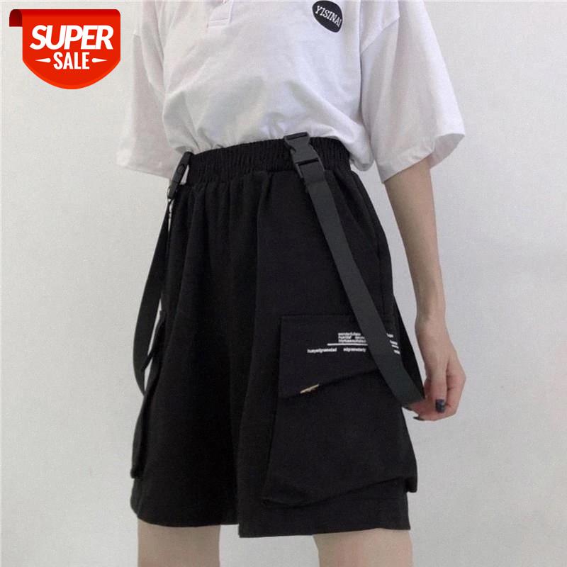 

summer thin five point pants students girls Korean loose bib pants female wide legs high waist knee length straight new #Hh9x, Black;white