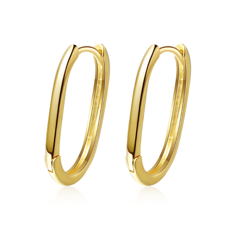 

Hoop & Huggie 925 Sterling Silver Earrings Geometric Oval Ear Buckle 18K Gold Feminine Charm Jewelry Gift