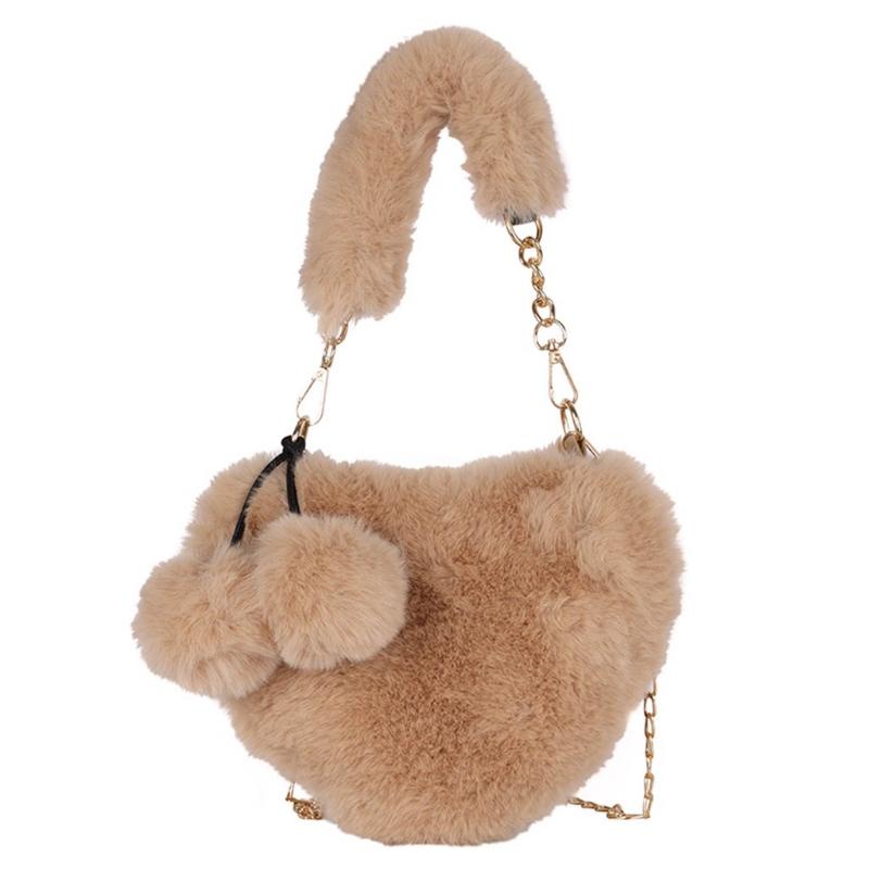

Women Heart Shape Faux Fur Top-handle Bag Purse Crossbody Shoulder Bags M68C, Black