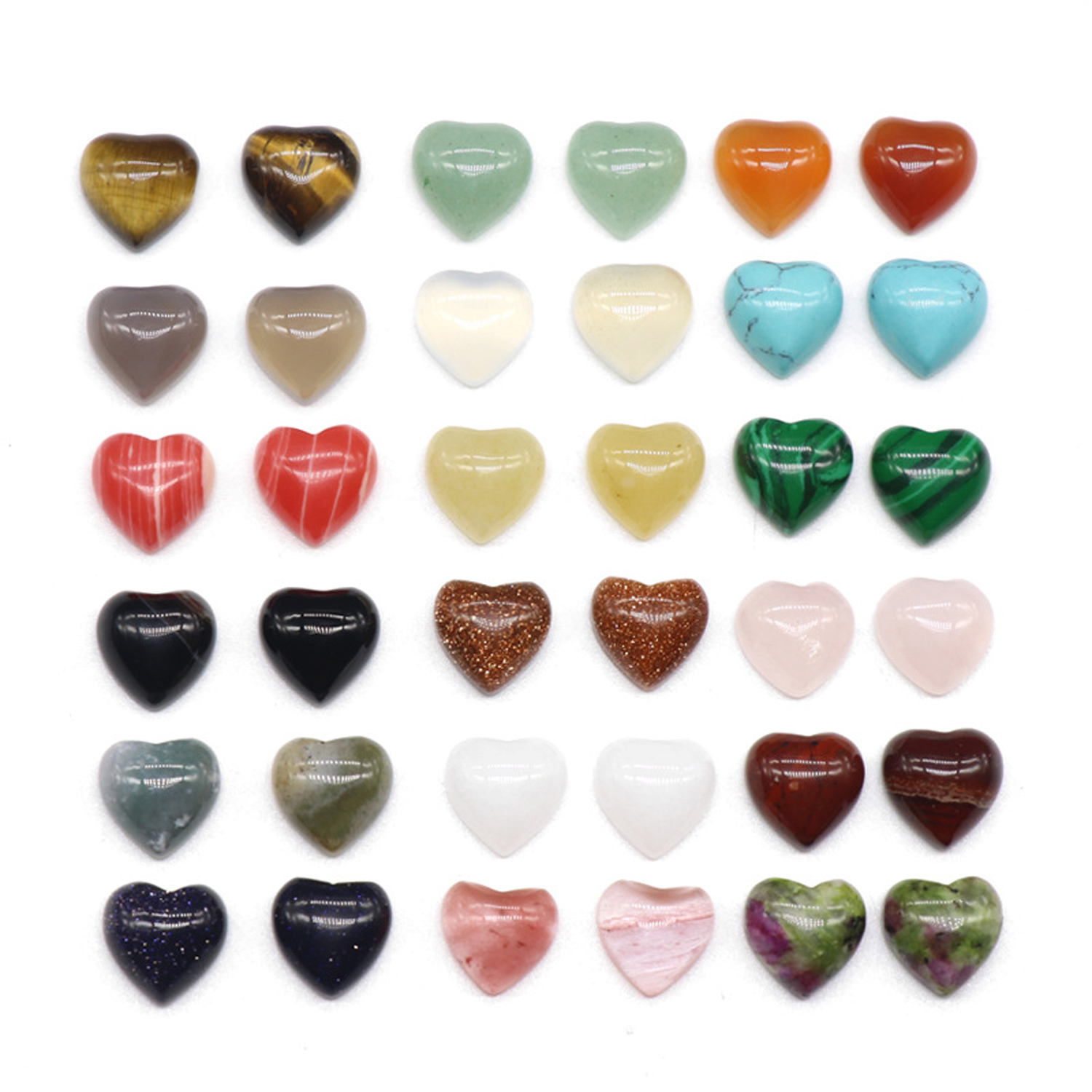 

Heart Stone Cabochon Love Chakra Beads Gemstone Healing 20pcs 10mm Crystal Stones many Colors Wholesale for Jewelry making
